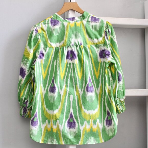Anthropologie Green Sharona Henley Puffed Sleeve Blouse Size Medium - Picture 3 of 11